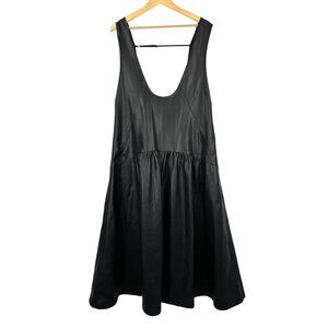 Anthropologie Beatrice B Faux Leather‎ Black Pinafore Midi Dress Size US 10